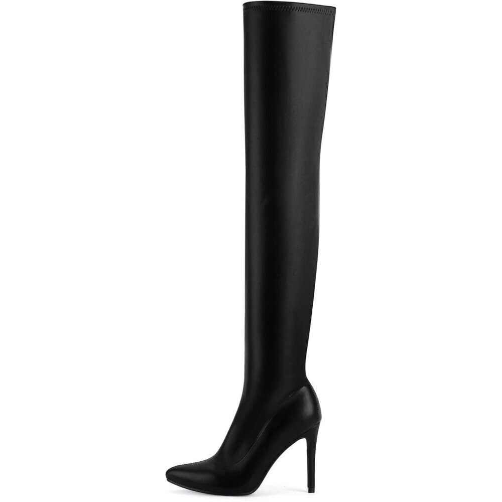 Women Pu Black Polyurethane Over The Knee High Stretchy Leather Thigh High Boots - Picture 2 of 6